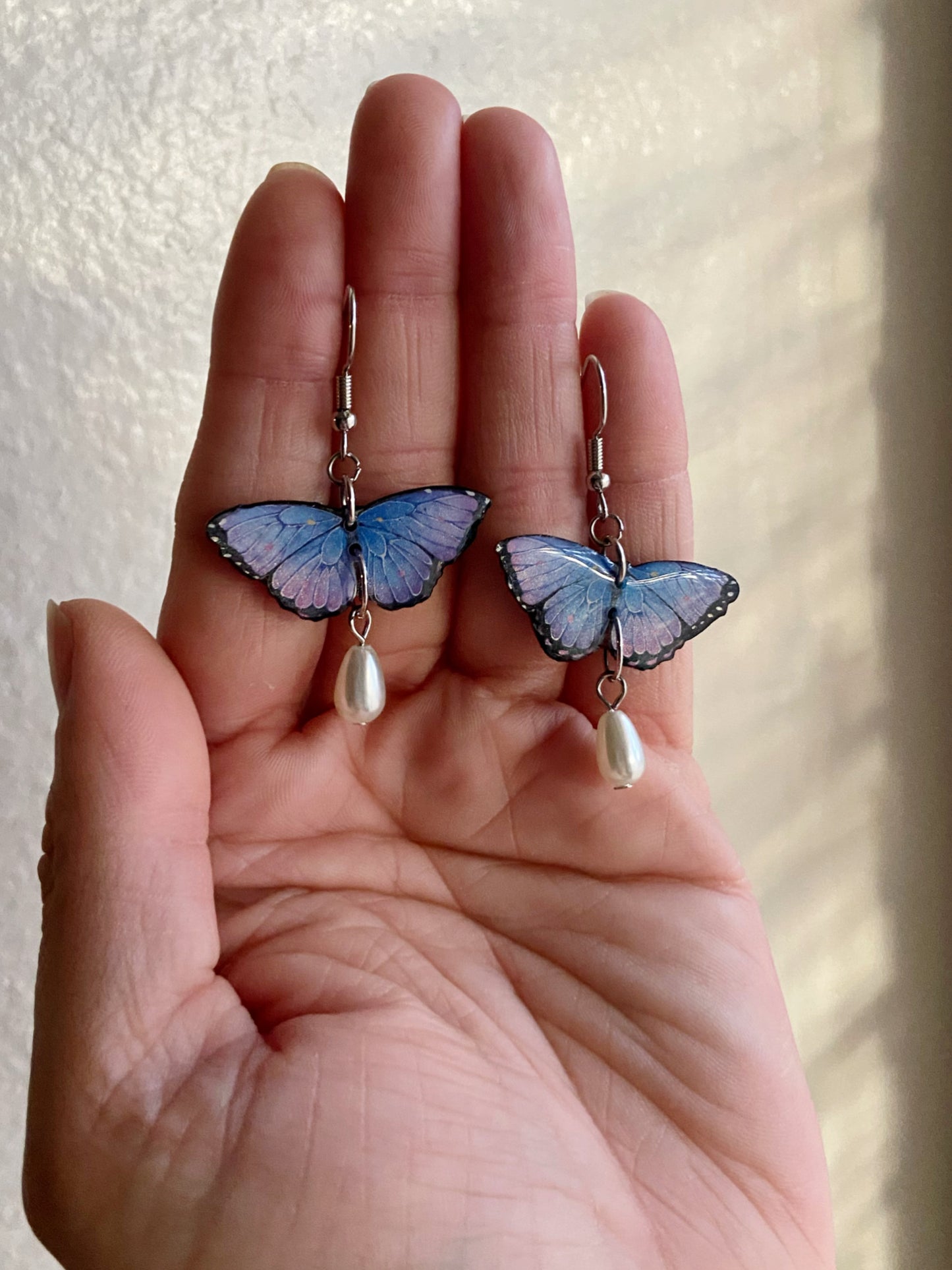 Mini Butterflies- Upcycled purple paper butterflies with pearl drop dangle bead