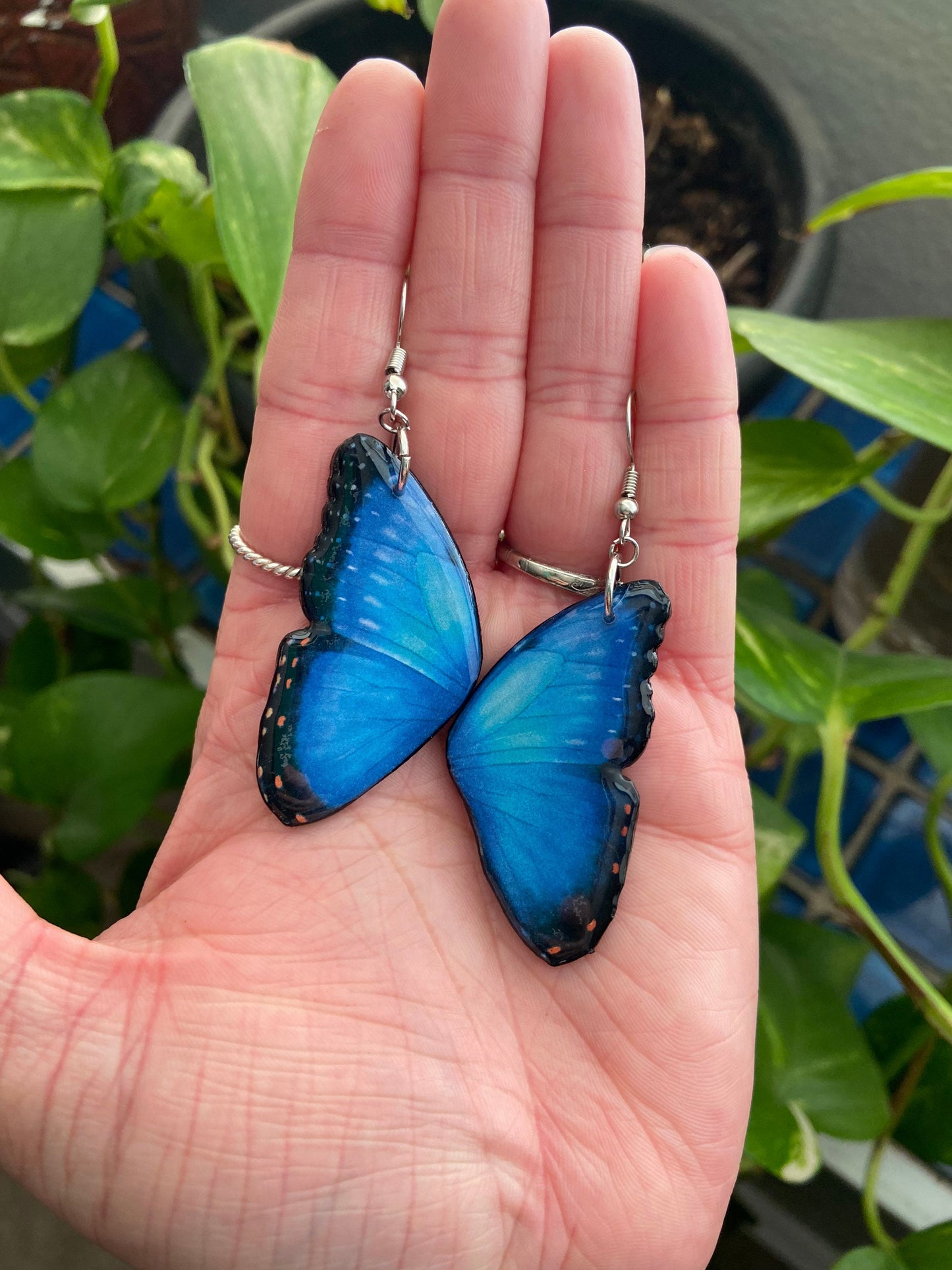 Butterfly Wings- Blue morpho upcycled paper earrings, fairy cottage core jewelry