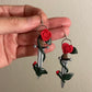 Sculpted Swords- Red rose handmade polymer clay sword earrings, novelty romance jewelry