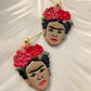 Frida Kahlo- Handpainted polymer clay stud dangle earrings