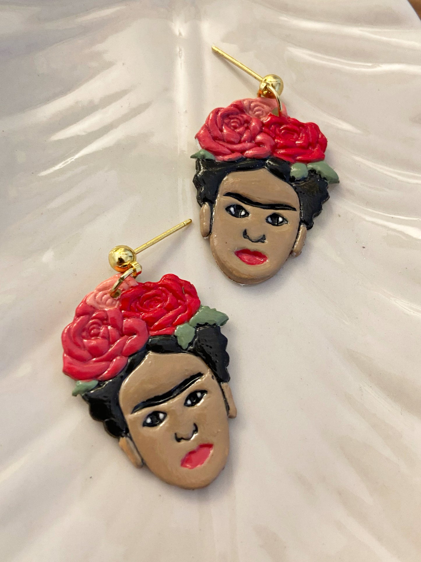 Frida Kahlo- Handpainted polymer clay stud dangle earrings