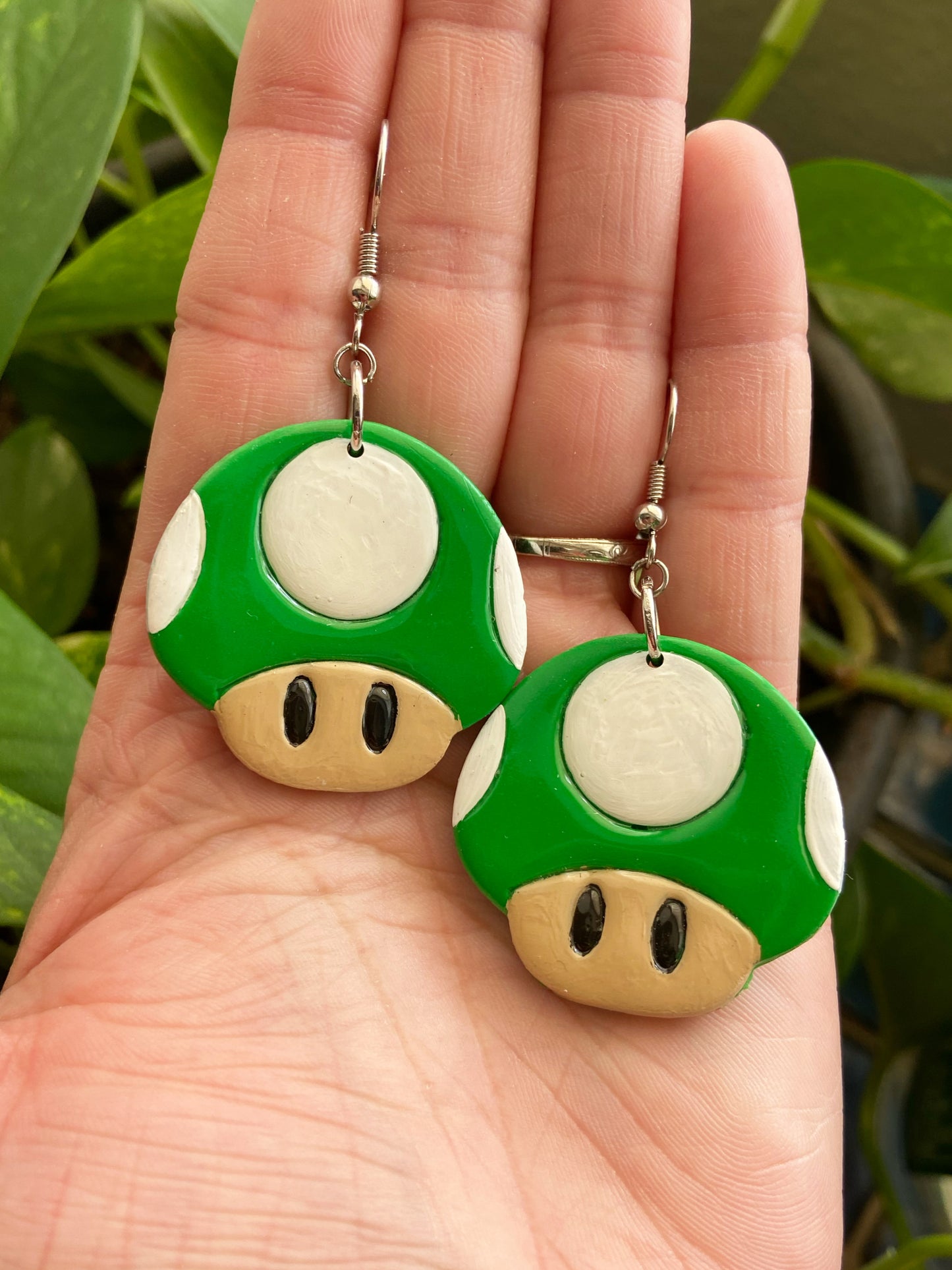 Super Mario- Green mushroom polymer clay earrings, video game inspired jewelry