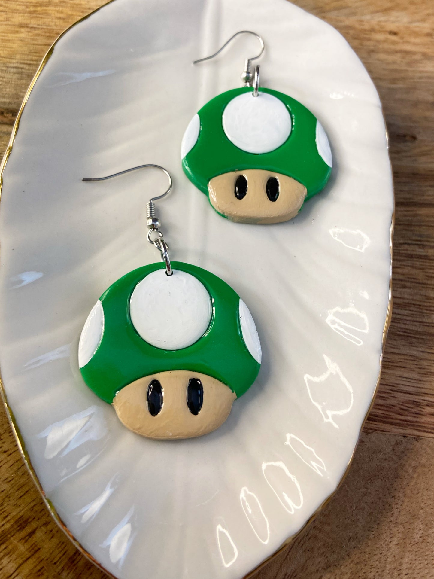 Super Mario- Green mushroom polymer clay earrings, video game inspired jewelry