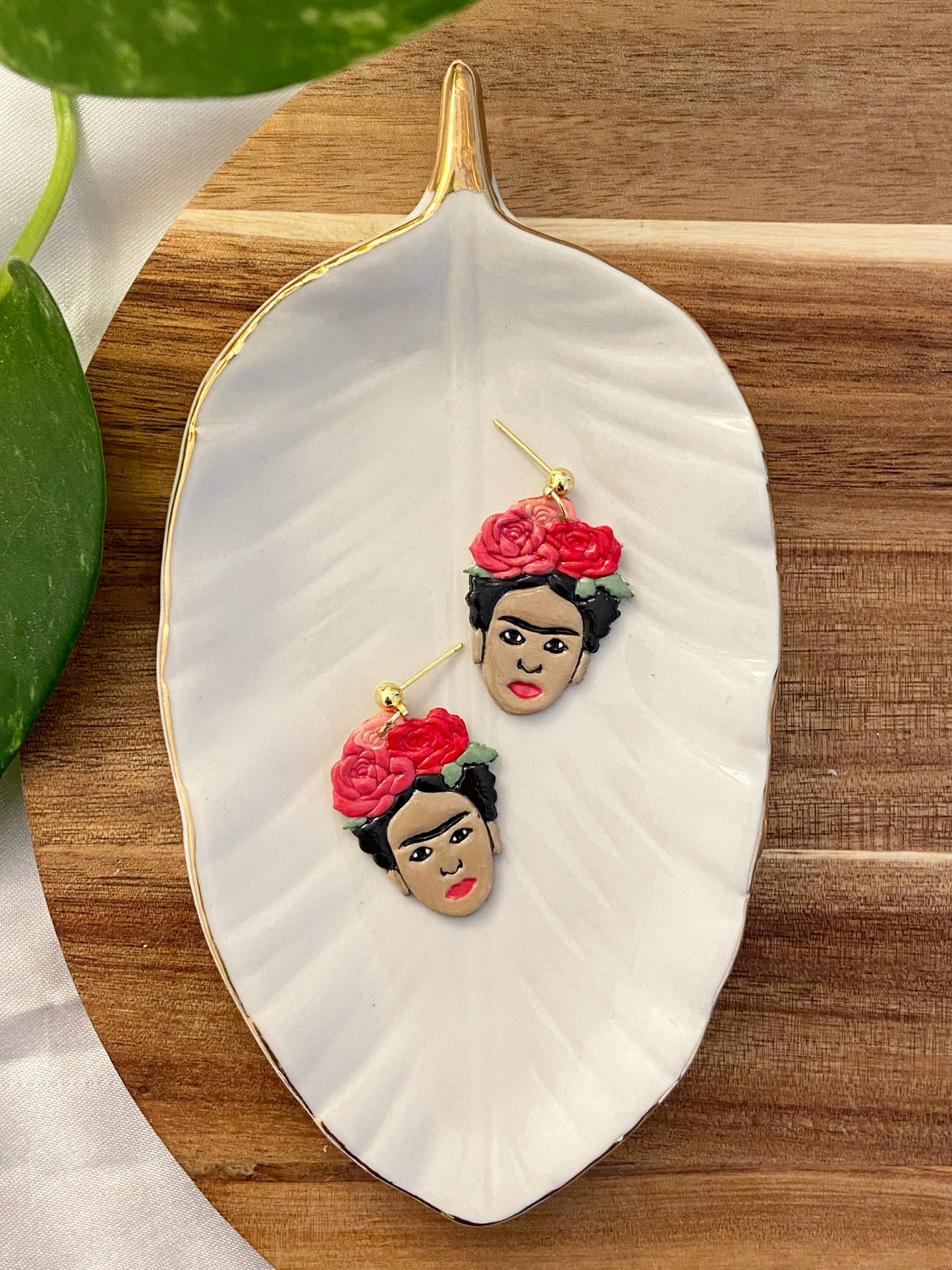 Frida Kahlo- Handpainted polymer clay stud dangle earrings