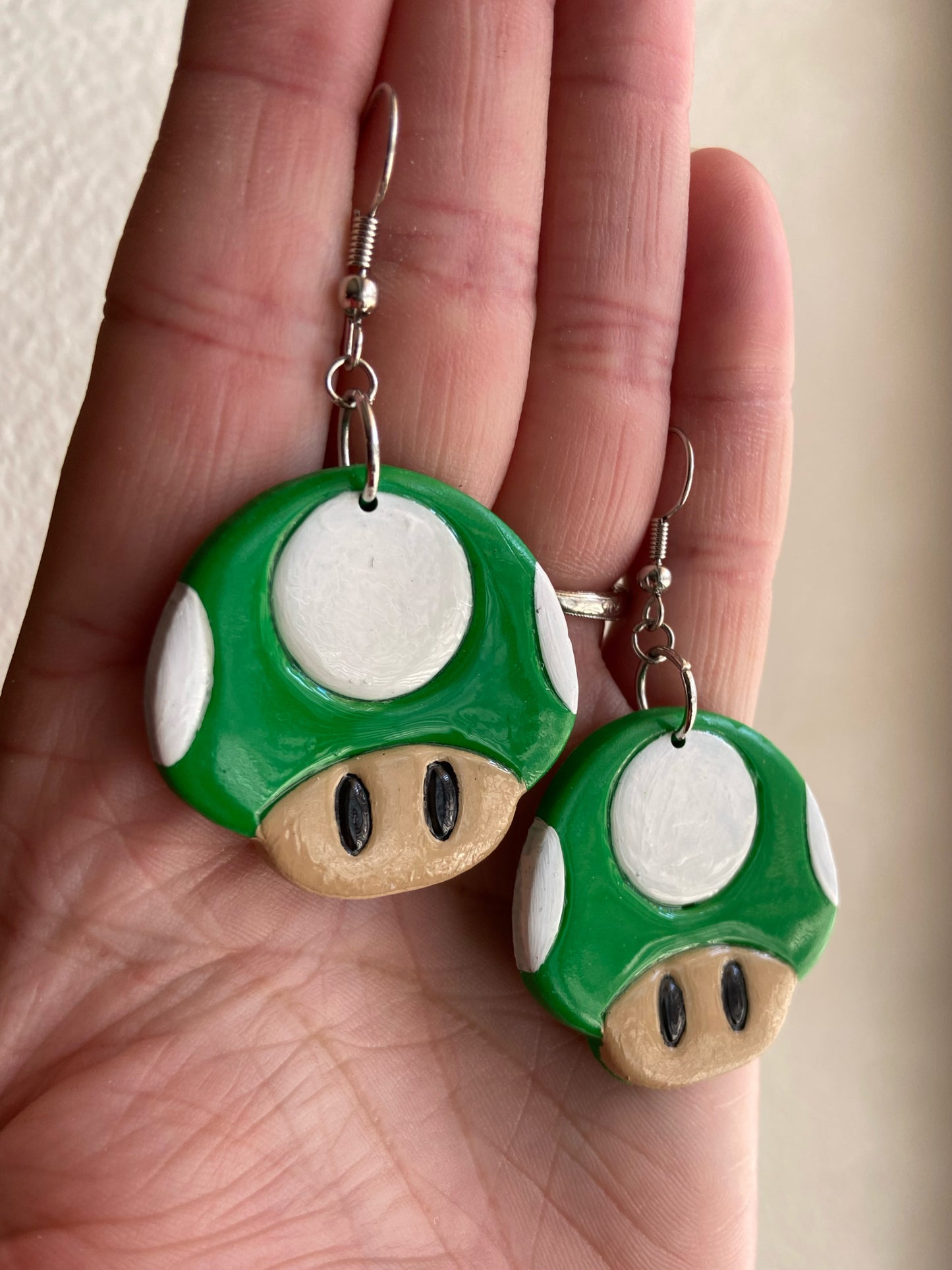 Super Mario- Green mushroom polymer clay earrings, video game inspired jewelry