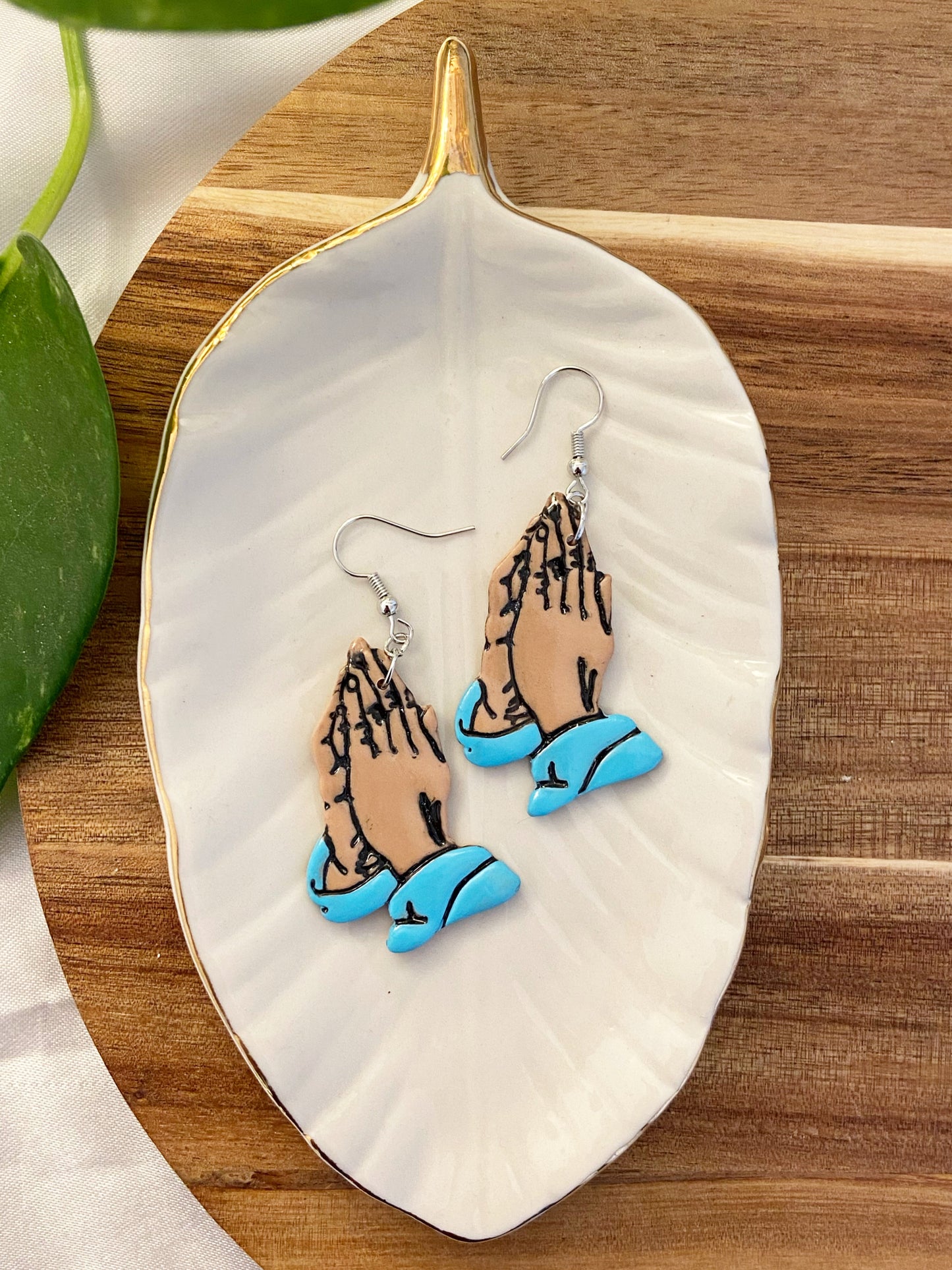 Saint or Sinner- Praying hands polymer clay handpainted earrings