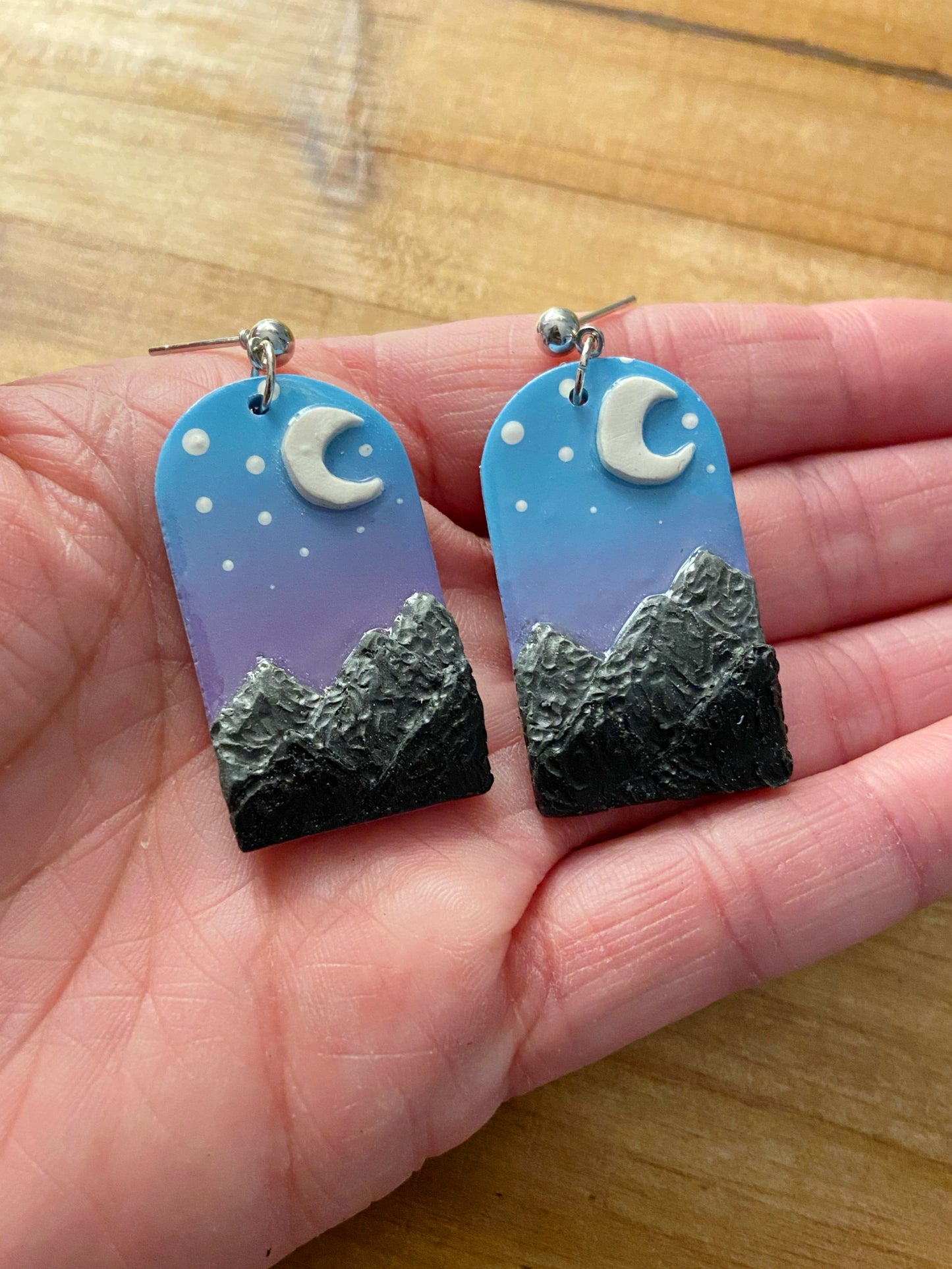Mountain Ranges- New Mexico inspired mountain & sunset earrings, handmade polymer clay post stud jewelry