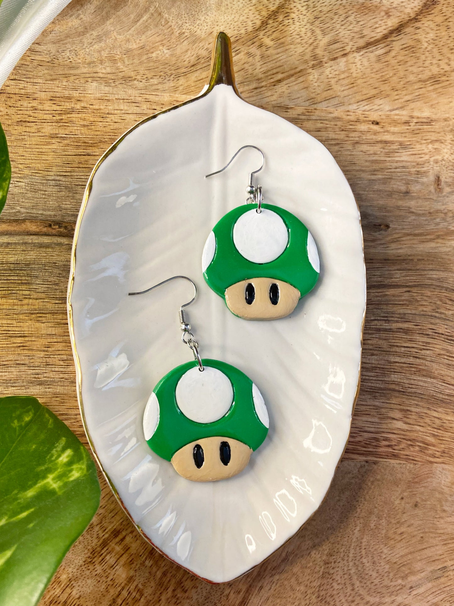 Super Mario- Green mushroom polymer clay earrings, video game inspired jewelry
