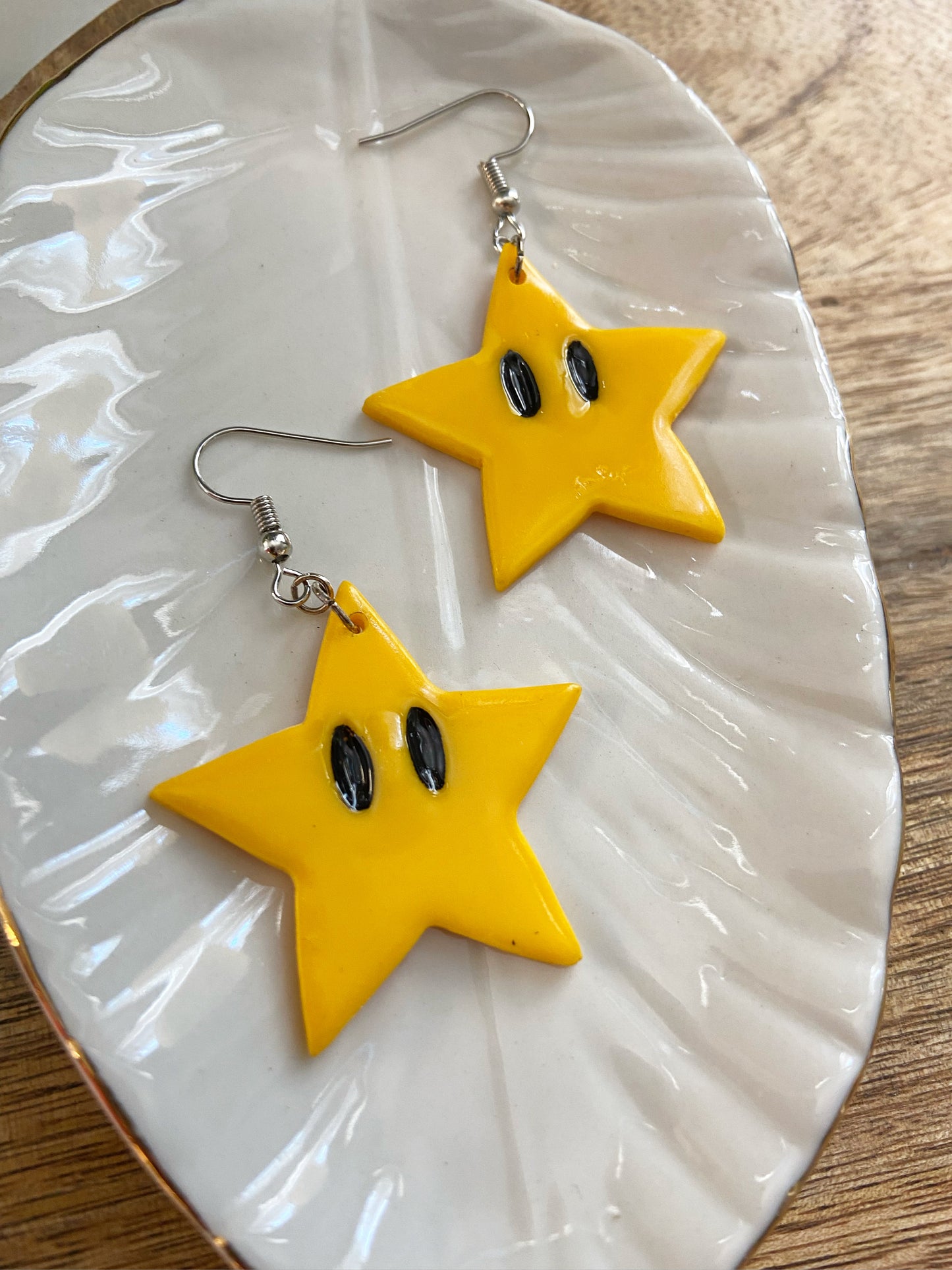 Super Mario- Yellow power up star polymer clay earrings, video game inspired jewelry