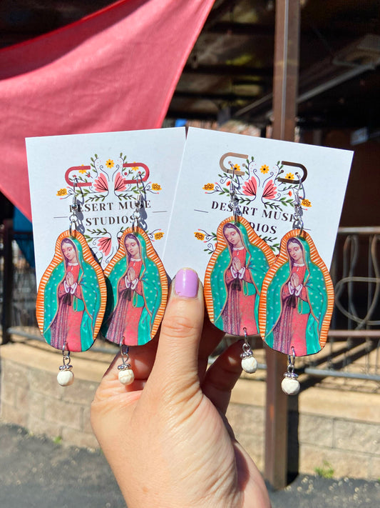 Prayer Cards- Virgen de Guadalupe upcycled prayer card earring, maximalist statement earrings