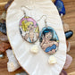 Vintage Comics - Betty & Veronica mismatch upcycled paper earrings with white resin rose dangle