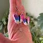 Tie Dye - Handmade butterfly earrings in pink & purple with a clear iridescent rainbow drop bead