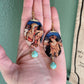 Vintage Postcard - Oval upcycled paper earrings with faux turquoise stone dangle
