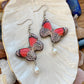 Butterfly Wings - Upcycled red, black and white paper butterflies with pearl drop dangle beads