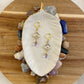 Baby's Breath - Real white pressed flowers inside moroccan tile shaped gold earrings with pale lavender teardrop glass beads