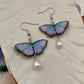 Mini Butterflies- Upcycled purple paper butterflies with pearl drop dangle bead