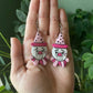 Tattoo Earrings- PINK traditional sad clown hand painted polymer clay earrings