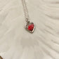 Baby's Breath- Red dyed tiny flowers in super dainty silver open heart pendant, 16" sterling silver plated chain included