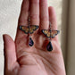 Mini Butterflies- Upcycled paper Monarch earrings with faceted purple glass bead teardrop dangle
