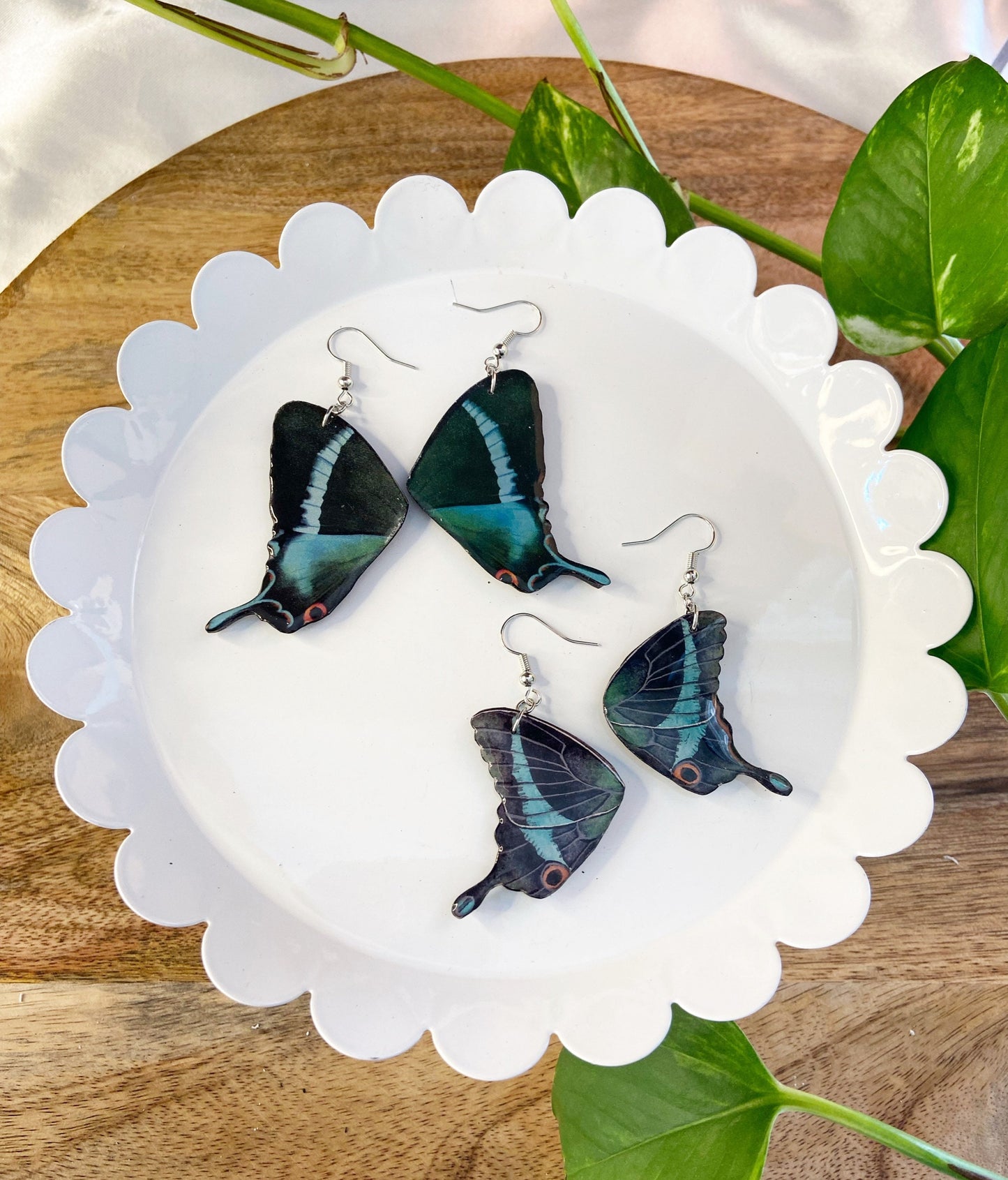 Butterfly Wings- Turquoise & black upcycled paper faux fairy wing jewelry