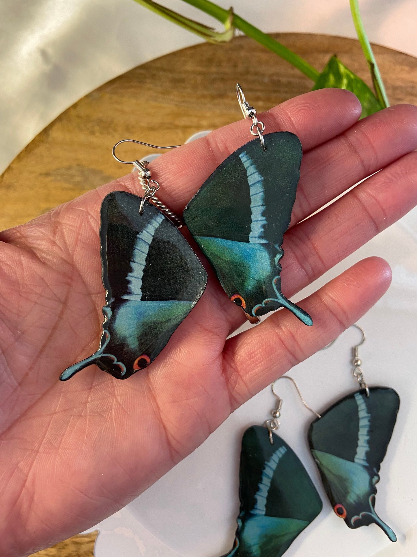 Butterfly Wings- Turquoise & black upcycled paper faux fairy wing jewelry