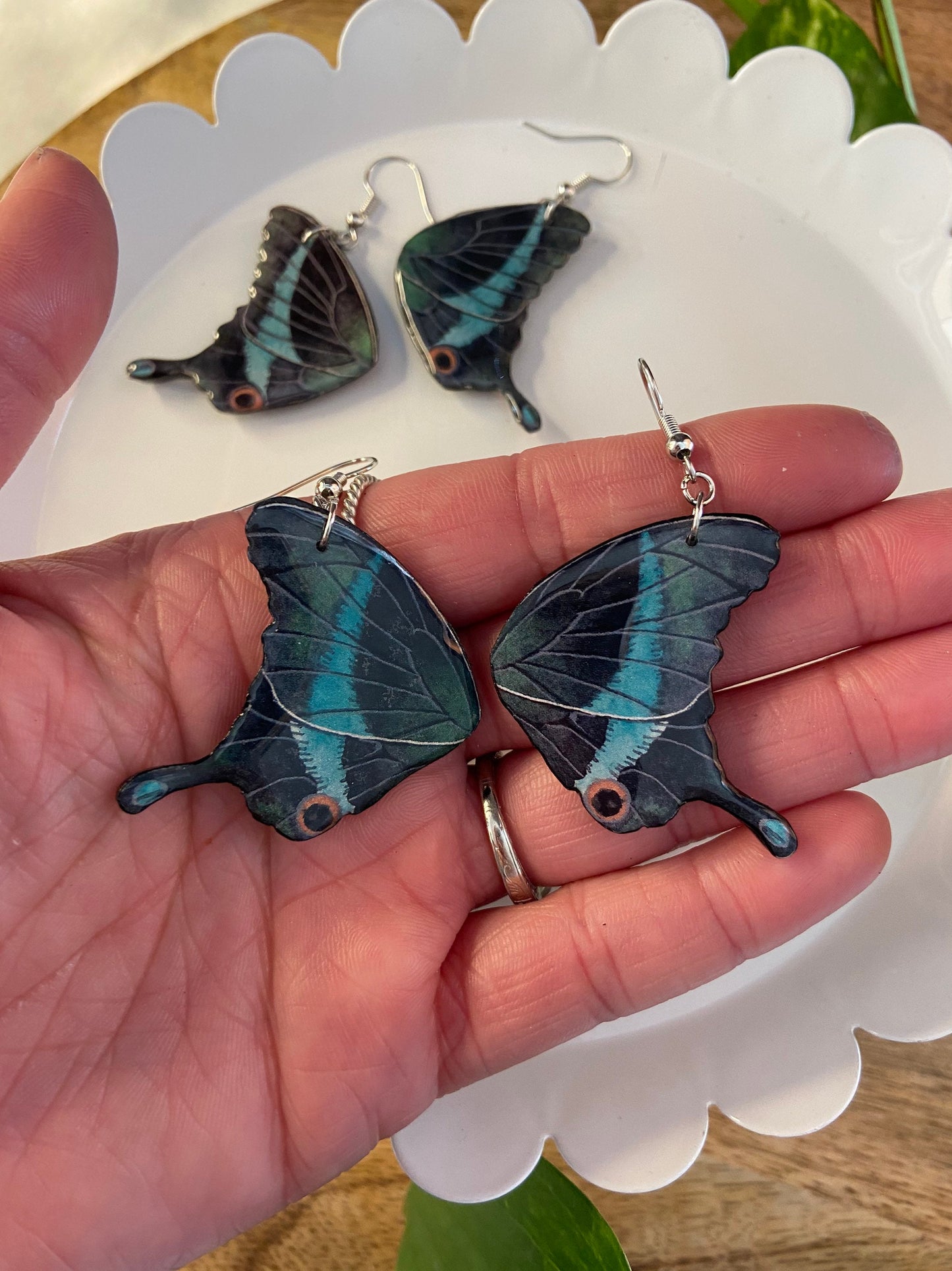Butterfly Wings- Turquoise & black upcycled paper faux fairy wing jewelry