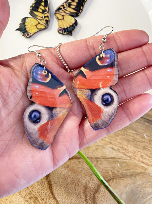 Butterfly Wings- Orange & purple upcycled paper earrings, fairy cottage core jewelry
