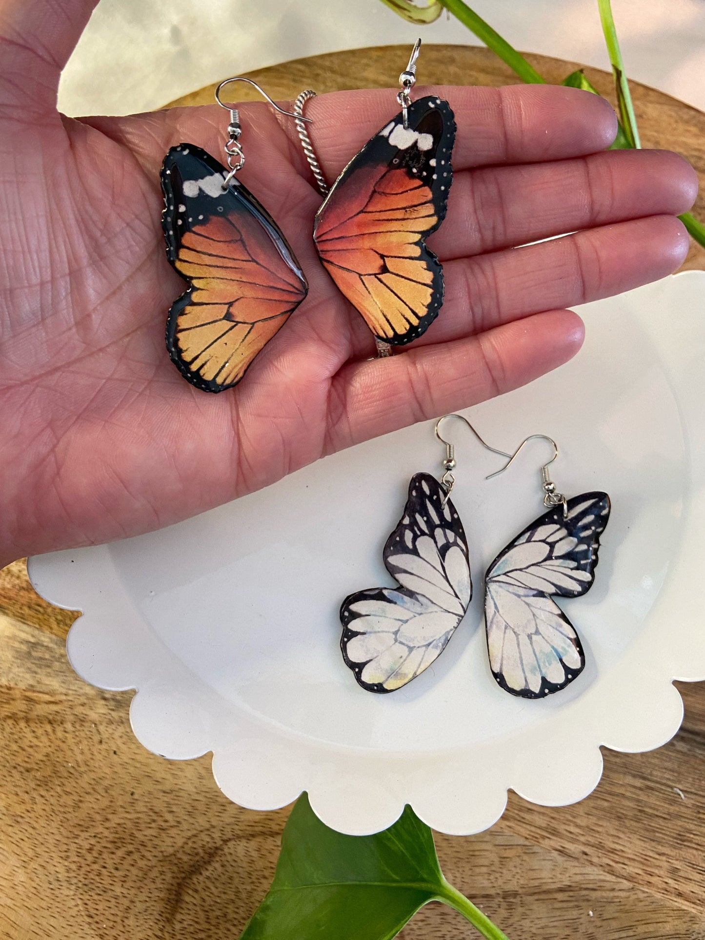 Butterfly Wings- Monarch upcycled paper earrings, faux insect fairy cottage core jewelry