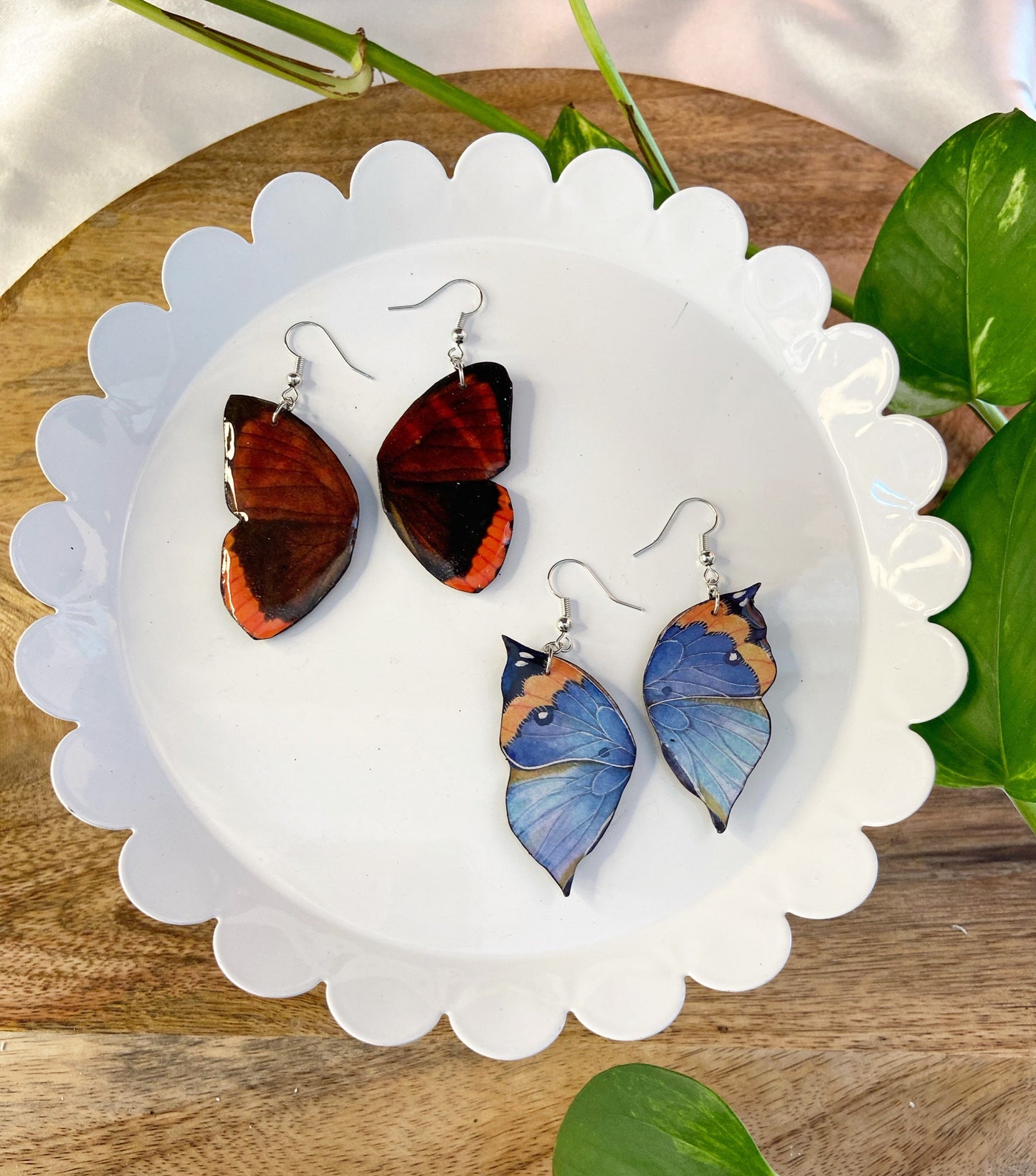 Butterfly Wings- Blue upcycled paper earrings, fairy cottage core aesthetic jewelry