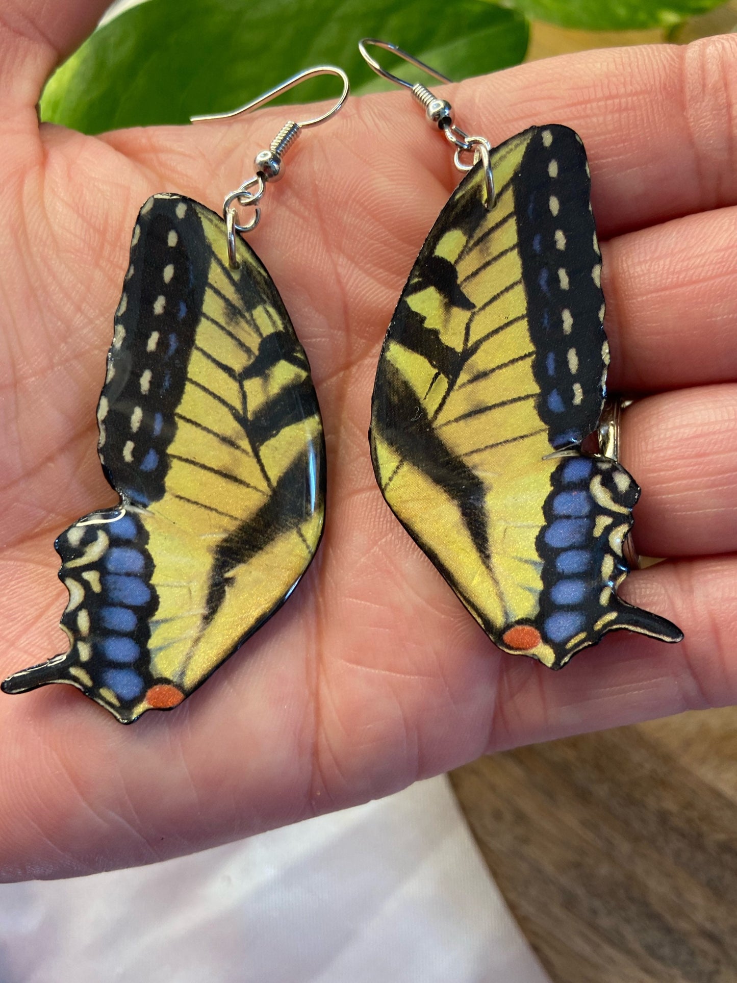 Butterfly Wings- Upcycled paper earrings, yellow swallowtail cottage core novelty jewelry