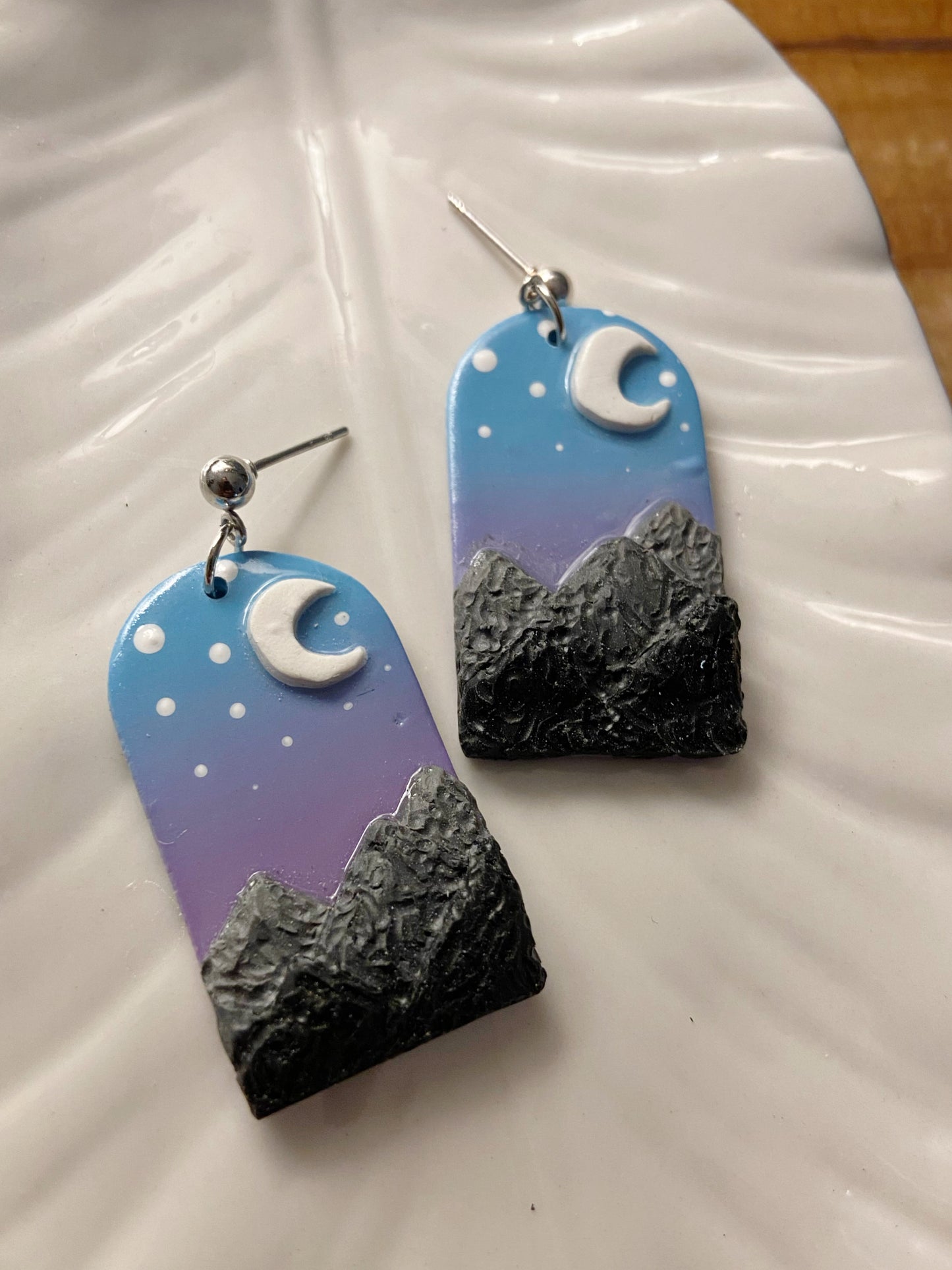 Mountain Ranges- New Mexico inspired mountain & sunset earrings, handmade polymer clay post stud jewelry