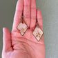 Larkspur- White pressed flowers inside bronze diamond shaped earrings, botanical nature lover jewelry