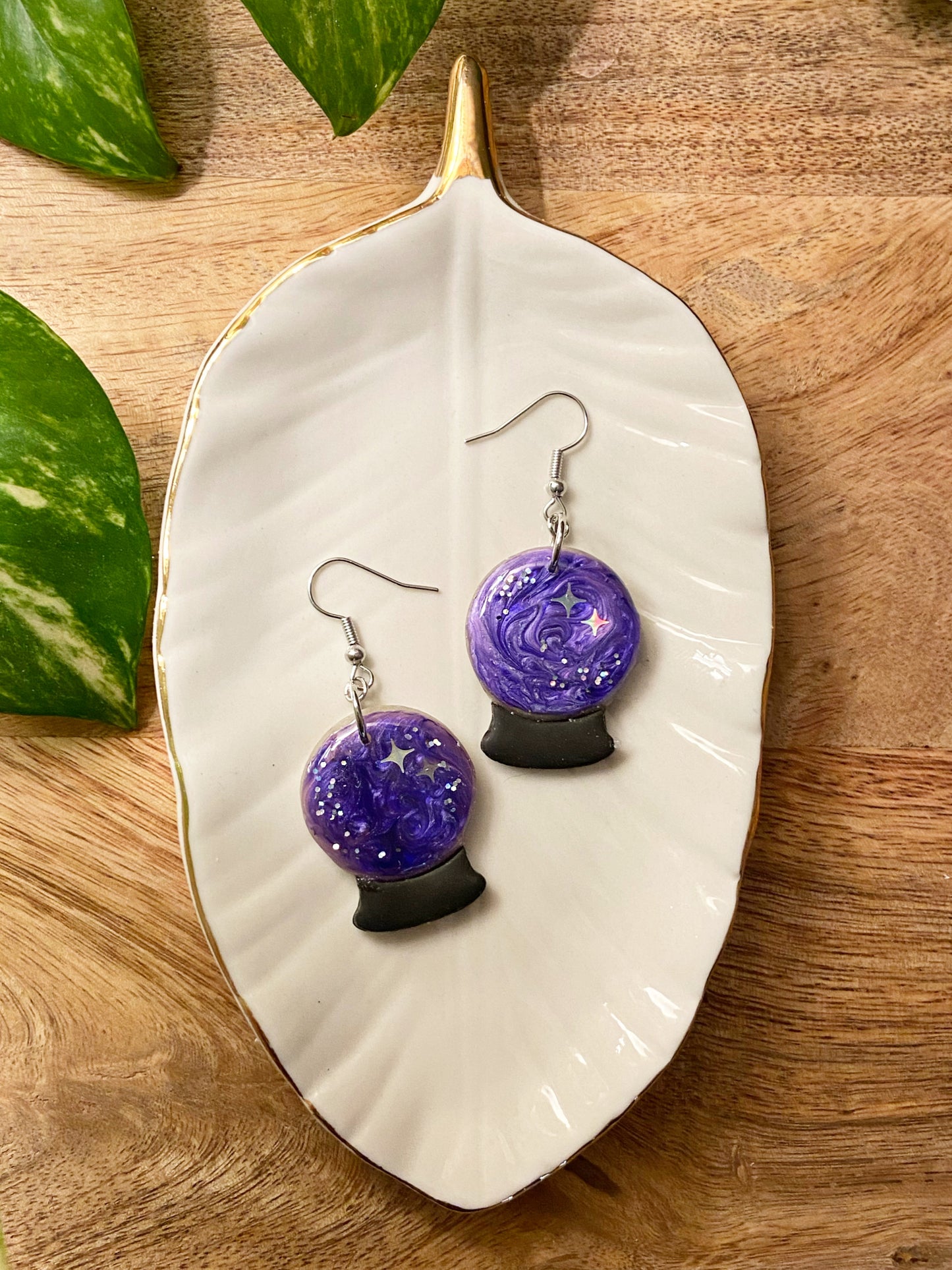 Fortune Teller- Purple crystal ball witchy magic polymer clay earrings