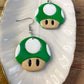 Super Mario- Green mushroom polymer clay earrings, video game inspired jewelry