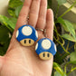 Super Mario- Blue mushroom polymer clay earrings, video game inspired jewelry