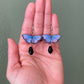 Mini Butterflies- Blue & purple morpho upcycled paper butterfly earrings with faceted black glass drop bead dangle