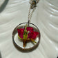 Roses- Pressed red rose bud pendant, silver open circle statement necklace