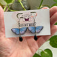 Mini Butterflies- Blue & purple morpho upcycled paper butterfly earrings with faceted black glass drop bead dangle