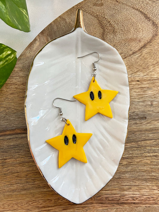 Super Mario- Yellow power up star polymer clay earrings, video game inspired jewelry