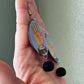 Loteria Cards- Upcycled paper "La Mano" oval earrings with black velvet round bead dangle