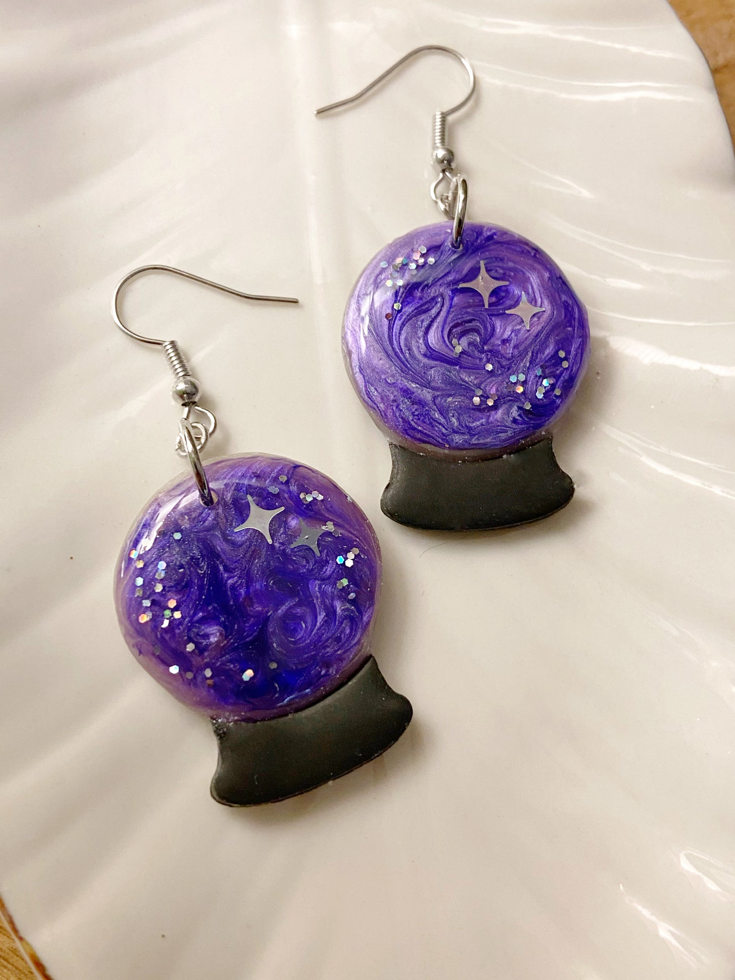 Fortune Teller- Purple crystal ball witchy magic polymer clay earrings