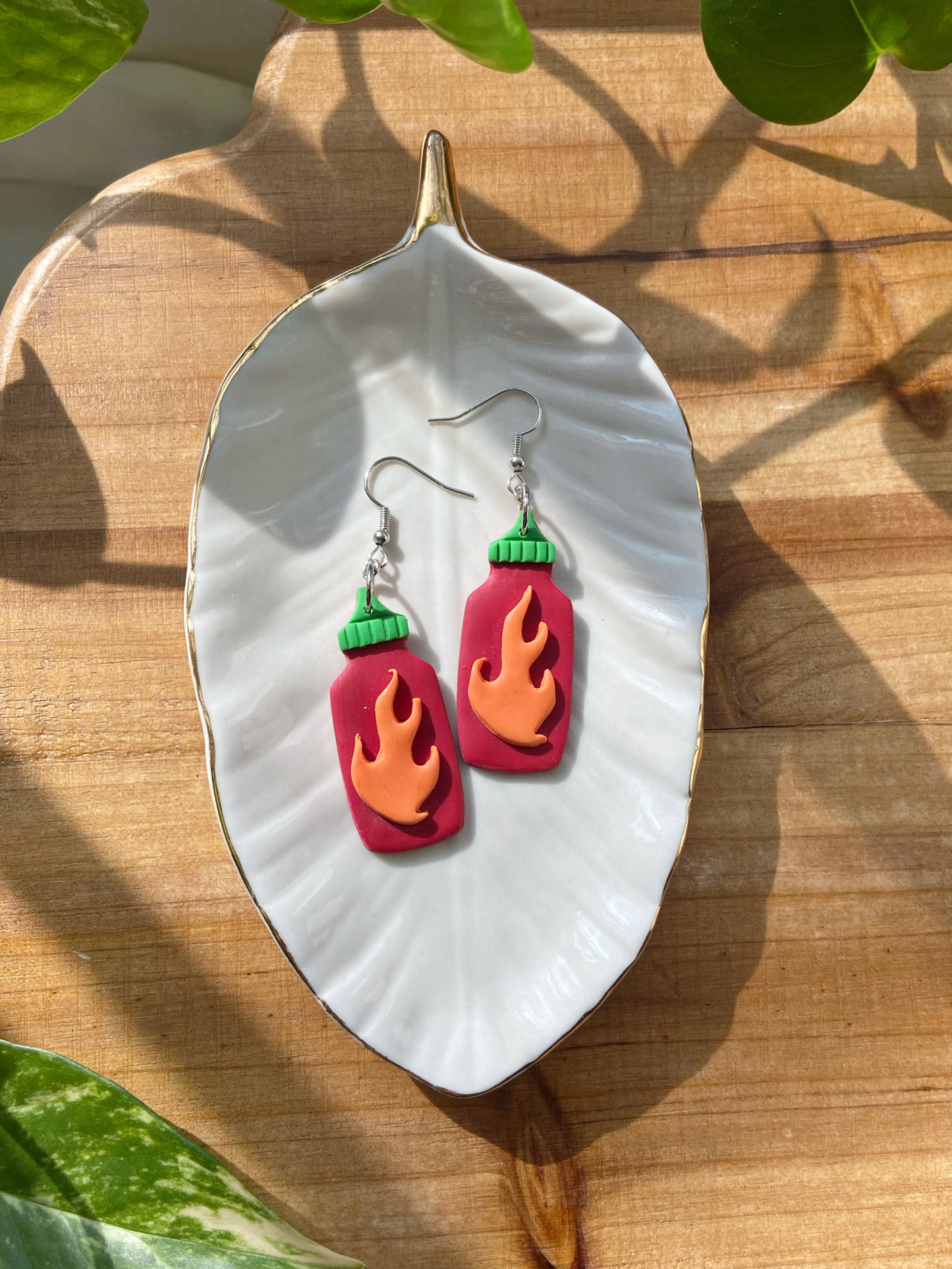 Hot Hot Sauce- Polymer clay mini spicy sauce novelty earrings, Sriracha inspired jewelry